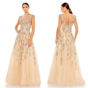 Mac Duggal | EMBELLISHED CAP SLEEVE CUTOUT BACK GOWN
